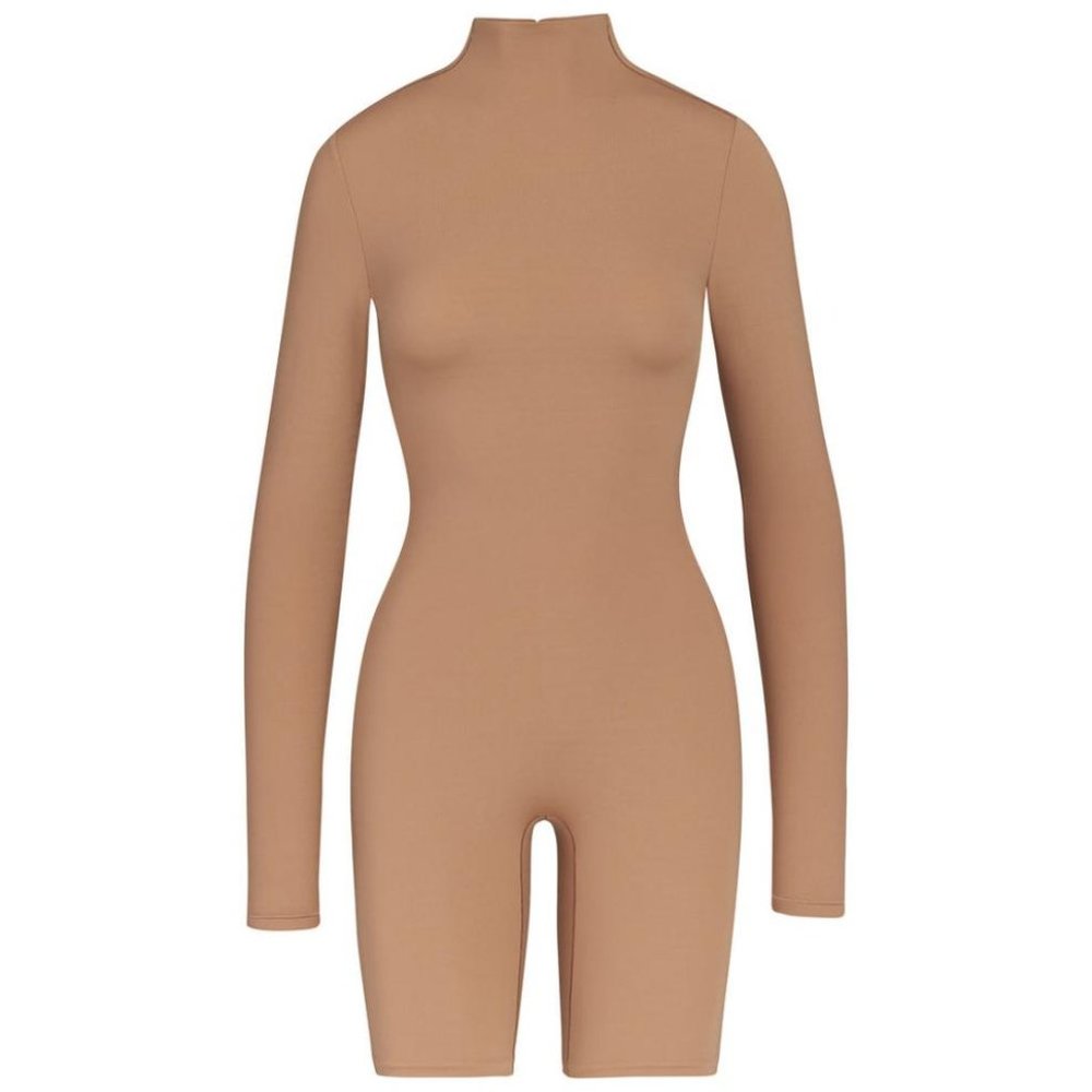 NEW! SKIMS ALL-IN-ONE SHAPING MID-THIGH LONG SLEEVE ONESIE BODYSUIT | SI…